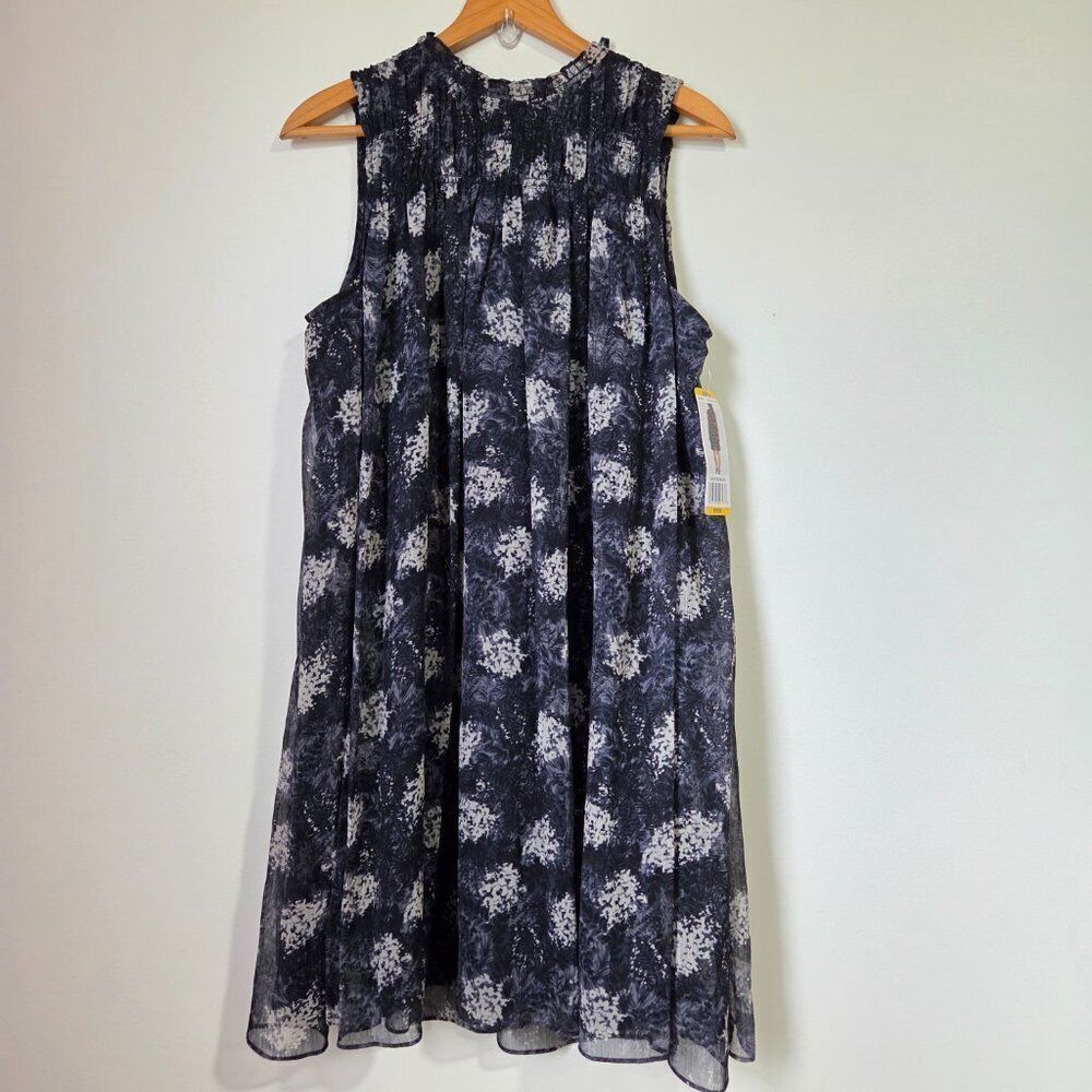 NWT JOIE BALTIC PRINT MOCK NECK SMOCKED RUFFLED/PLEATED MINI DRESS SIZE M